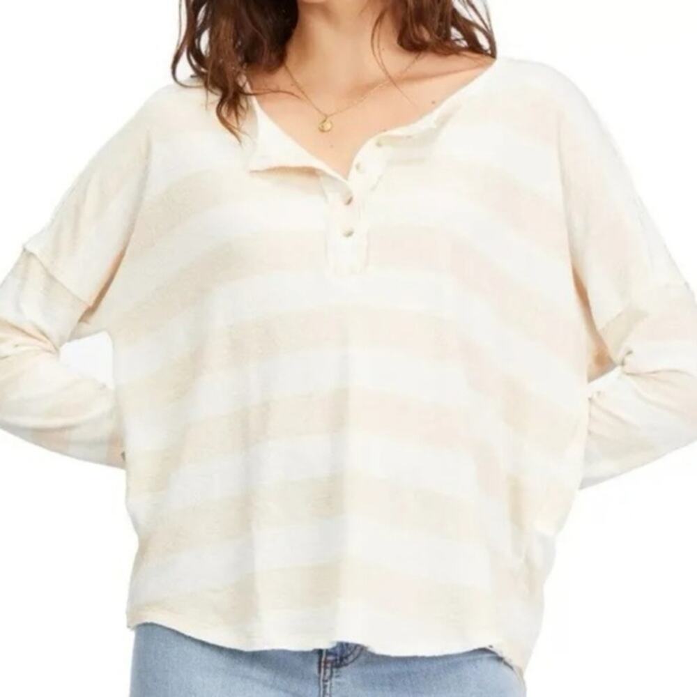 Billabong New Anyday Striped French Terry Henley M Beige White NEW without tags